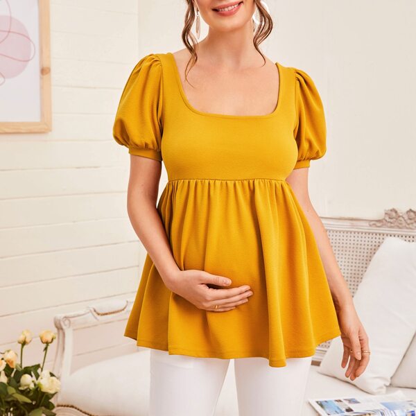 

Maternity Square Neck Puff Sleeve Peplum Top, Bright mustard yellow