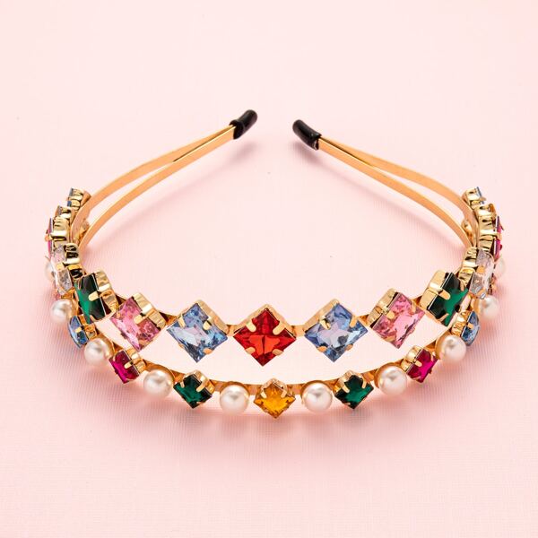 

Rhinestone Faux Pearl Inlaid Dual Layer Hair Hoop, Multicolor