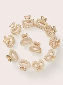 12pcs Asymmetrical Textured Alloy Hair Clips, Small & Delicate & Personalized Geometric Hair Claws For Women's High Bun And Side Bangs Casual Gold Head Piece Valentine's Day Valentines Summer Hair Jaw Clip Hair Clamps Hair Clutch Hair Claw Clip, School Stuff, College Fall Winter Claw Clip Hair Accessories For Women Bows For Vacation Outfits Woman Valentines Gift - Gold - View 1