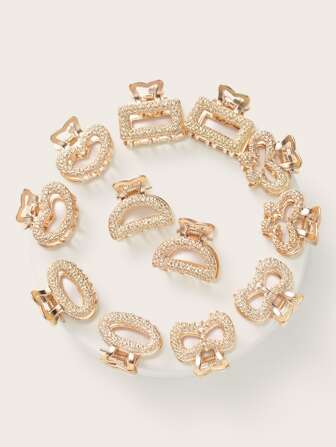 12 piezas Pinzas para el cabello de aleación con textura asimétrica, pequeñas y delicadas, geométricas personalizadas para moños altos y flequillo lateral casual de mujer. Accesorio para el cabello dorado para el Día de San Valentín, verano, escuela, universidad, otoño, invierno. Pinzas para el cabello, accesorios para el cabello de mujer, lazos para atuendos de vacaciones.