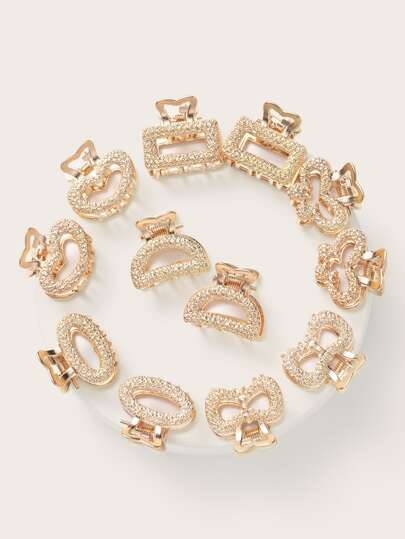 12 piezas Pinzas para el cabello de aleación con textura asimétrica, pequeñas y delicadas, geométricas personalizadas para moños altos y flequillo lateral casual de mujer. Accesorio para el cabello dorado para el Día de San Valentín, verano, escuela, universidad, otoño, invierno. Pinzas para el cabello, accesorios para el cabello de mujer, lazos para atuendos de vacaciones.