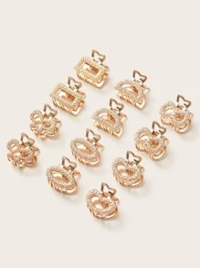 12pcs Asymmetrical Textured Alloy Hair Clips, Small & Delicate & Personalized Geometric Hair Claws For Women's High Bun And Side Bangs Casual Gold Head Piece Valentine's Day Valentines Summer Hair Jaw Clip Hair Clamps Hair Clutch Hair Claw Clip, School Stuff, College Fall Winter Claw Clip Hair Accessories For Women Bows For Vacation Outfits Woman Valentines Gift - Gold - View 2