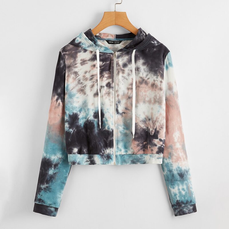 

Tie Dye Zipper Up Hooded Jacket, Multicolor