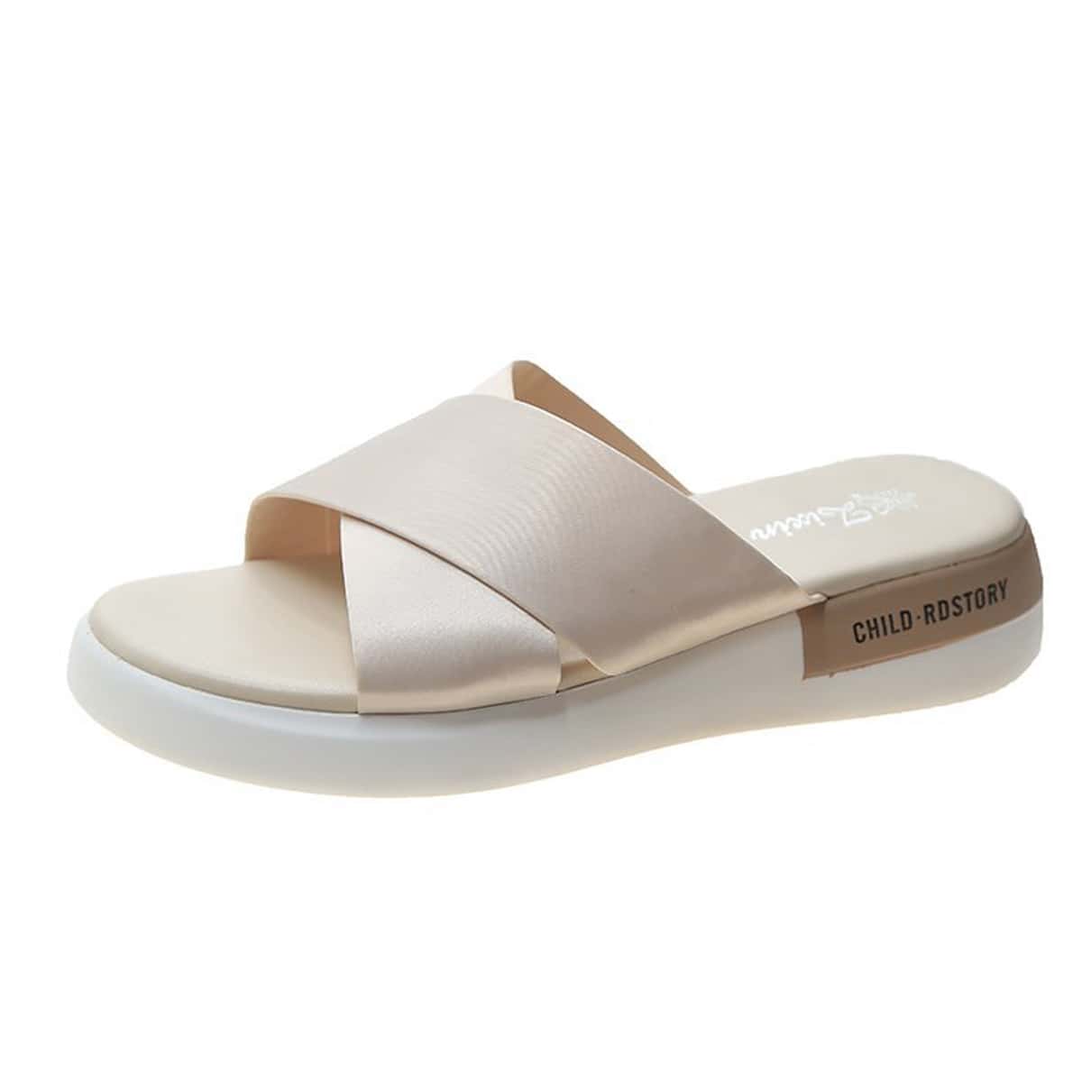 

Cross Strap Slide Sandals, Apricot pastel