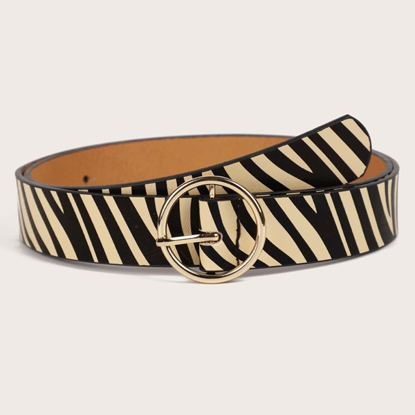 

Zebra Striped Round Buckle Belt, Multicolor