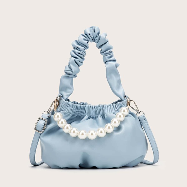 

Faux Pearl Decor Satchel Bag, Baby blue