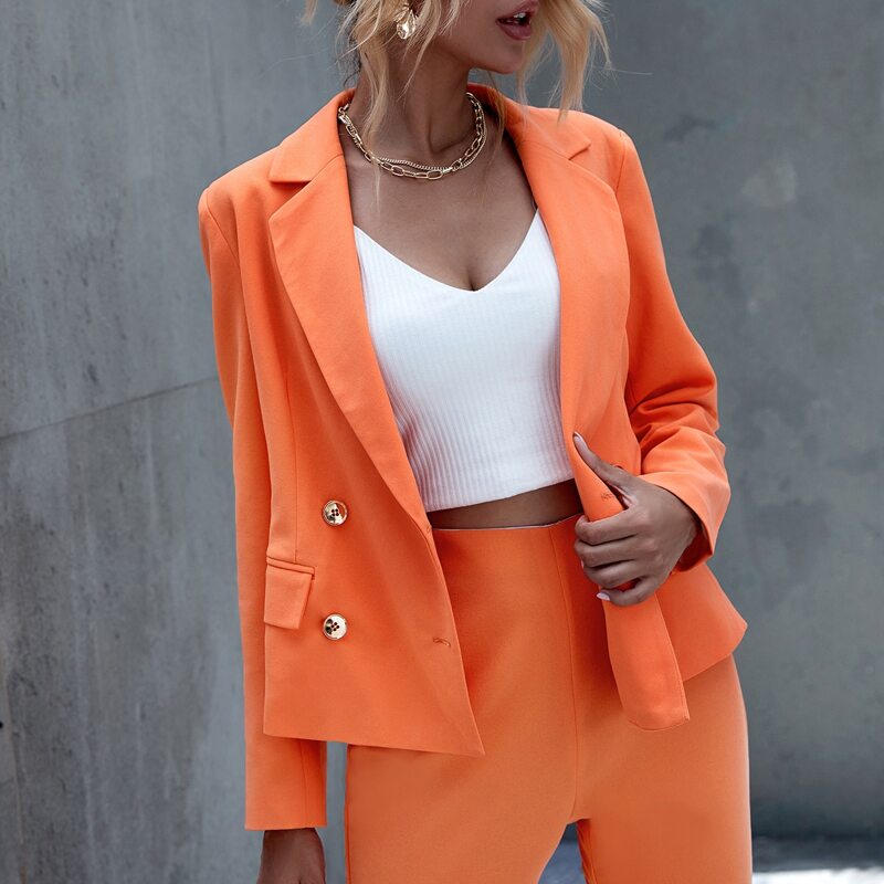 

Neon Orange Lapel Collar Blazer, Orange neon