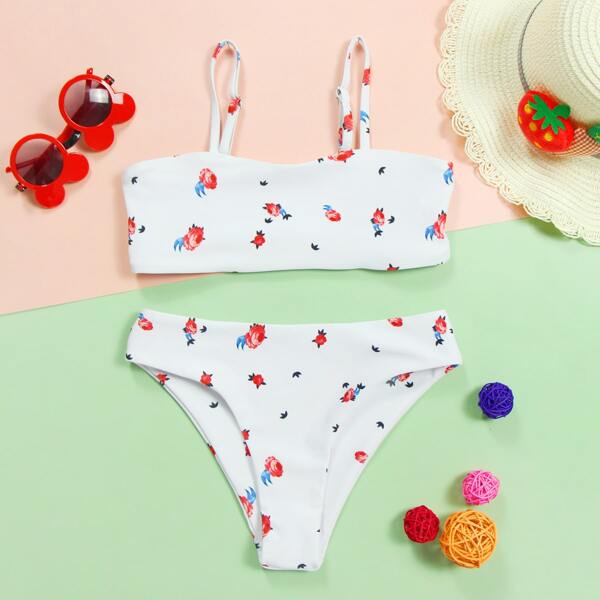 

Girls Floral Bikini Swimsuit, White
