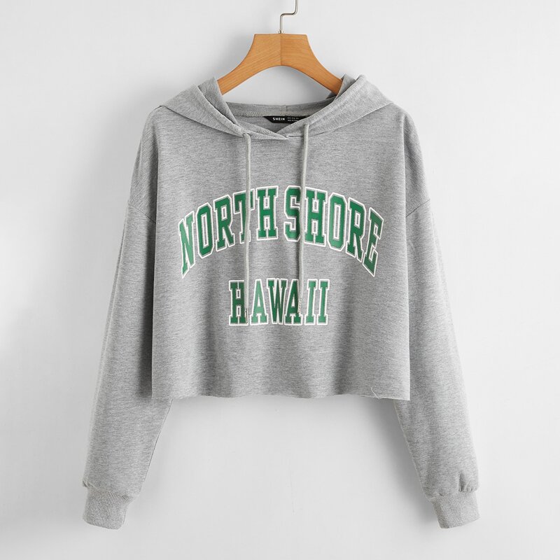 

Drop Shoulder Letter Graphic Drawstring Hoodie, Grey
