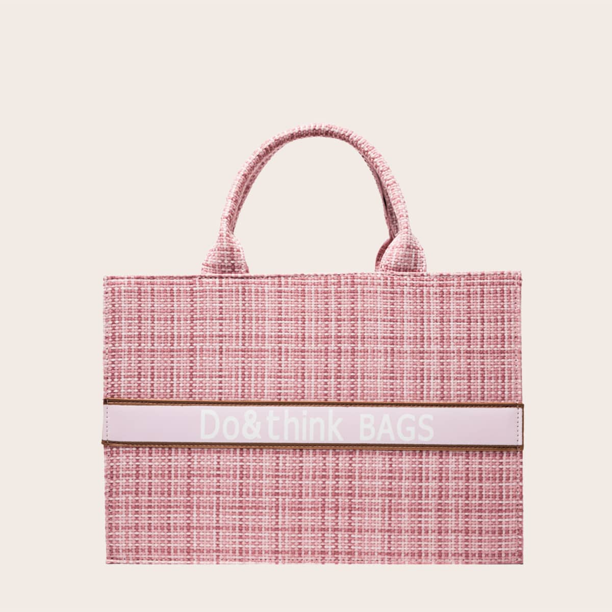

Letter Graphic Braided Satchel Bag, Pink