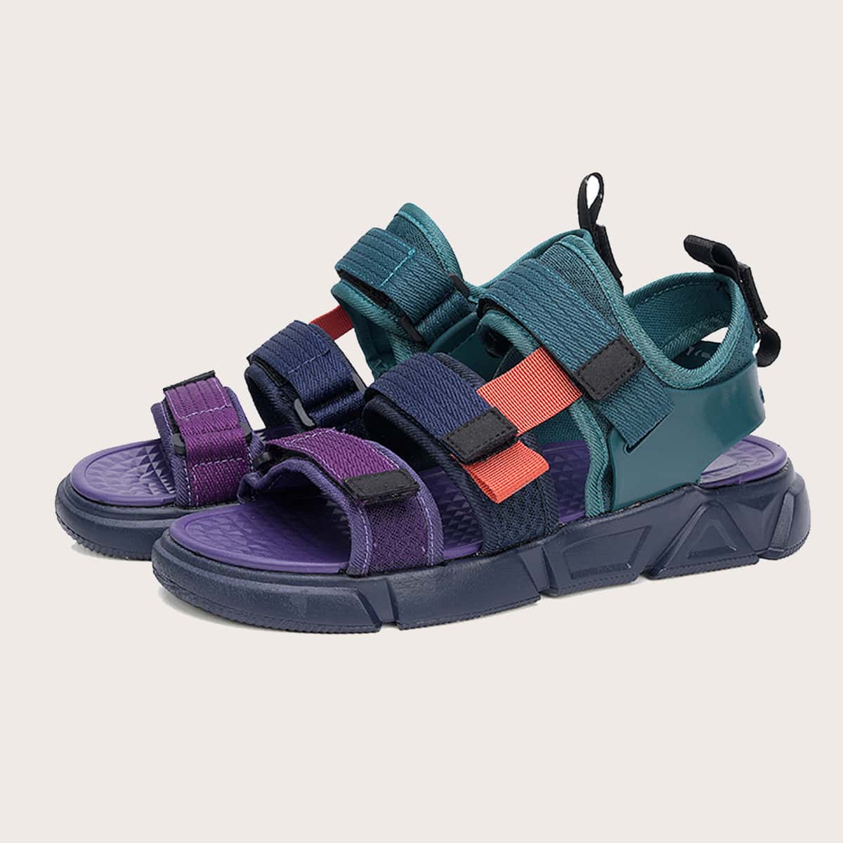 

Guys Open Toe Velcro Strap Sandals, Multicolor