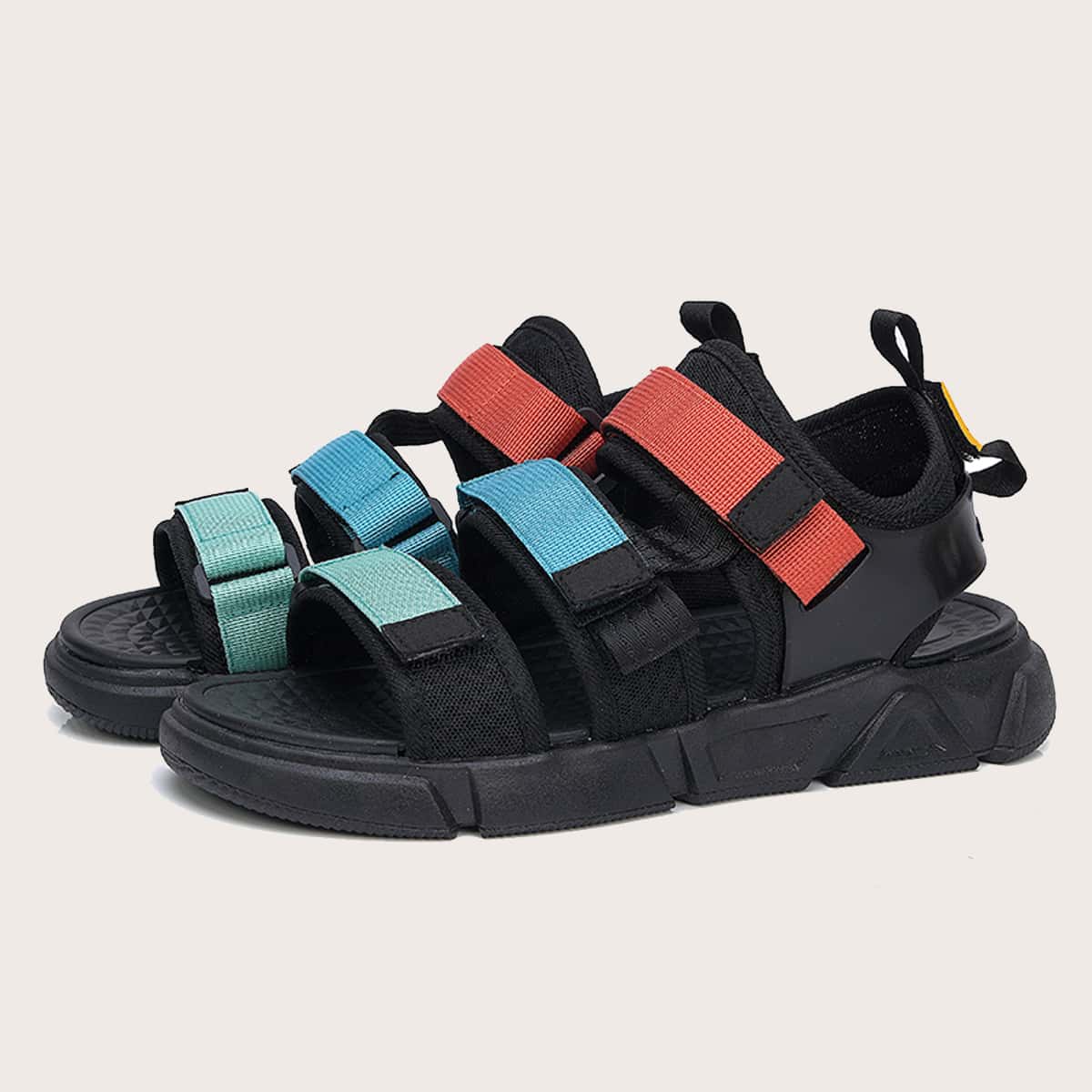 

Guys Open Toe Velcro Strap Sandals, Multicolor