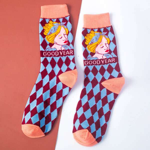 

Figure Graphic Color Block Socks, Multicolor