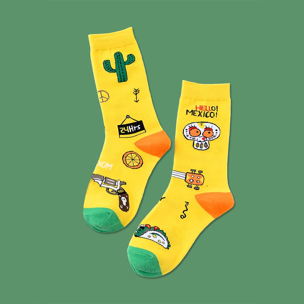 

Cartoon Graphic Socks, Yellow