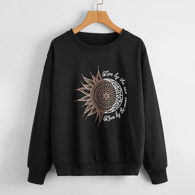 

Moon And Sun Print Sweatshirt, Black