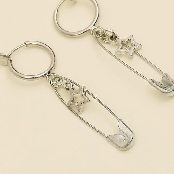 

Safety Pin Drop Earrings, Silver