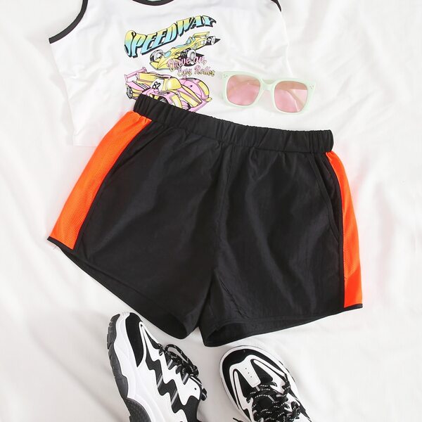 

Contrast Side Seam Track Shorts, Black