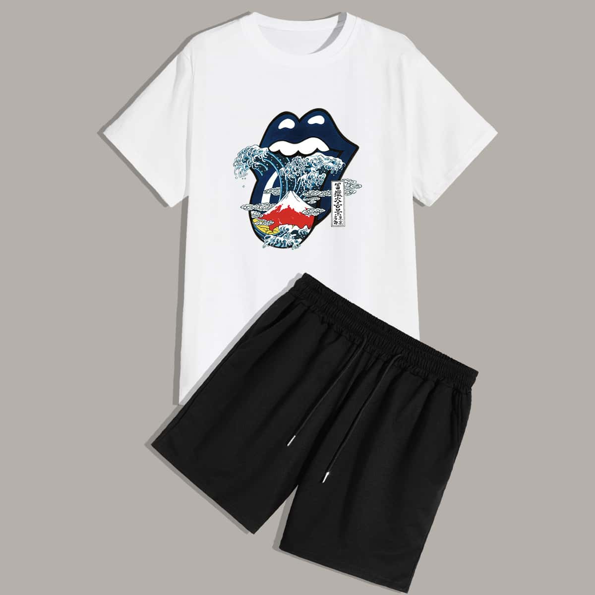 

Guys Wave Graphic Tee & Shorts, Black and white