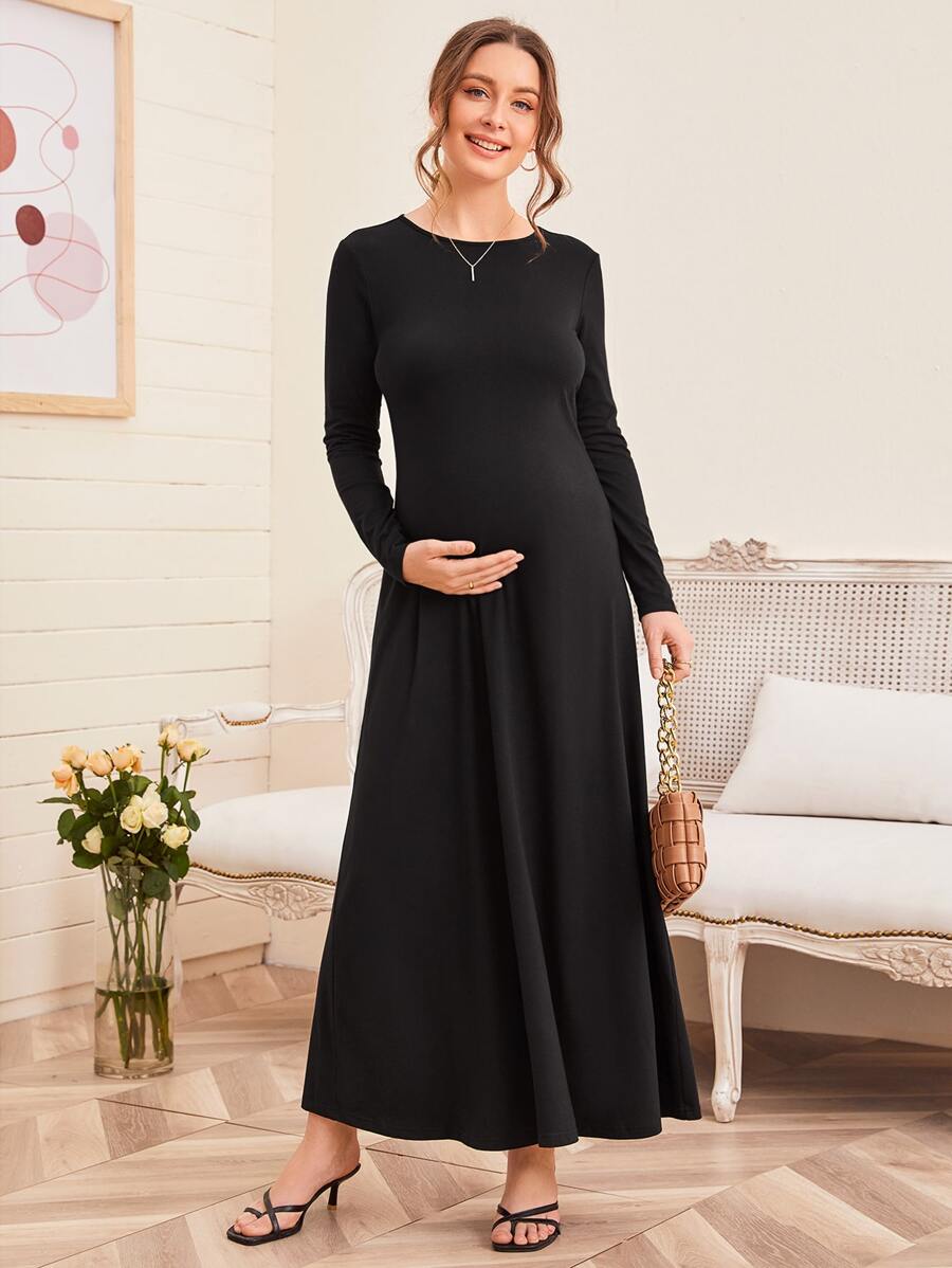 SHEIN Maternity Solid Maxi Dress - Black - View 1