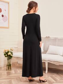 SHEIN Maternity Solid Maxi Dress - Black - View 2