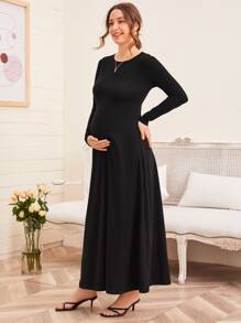 SHEIN Maternity Solid Maxi Dress - Black - View 3