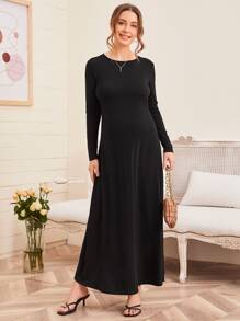 SHEIN Maternity Solid Maxi Dress - Black - View 4
