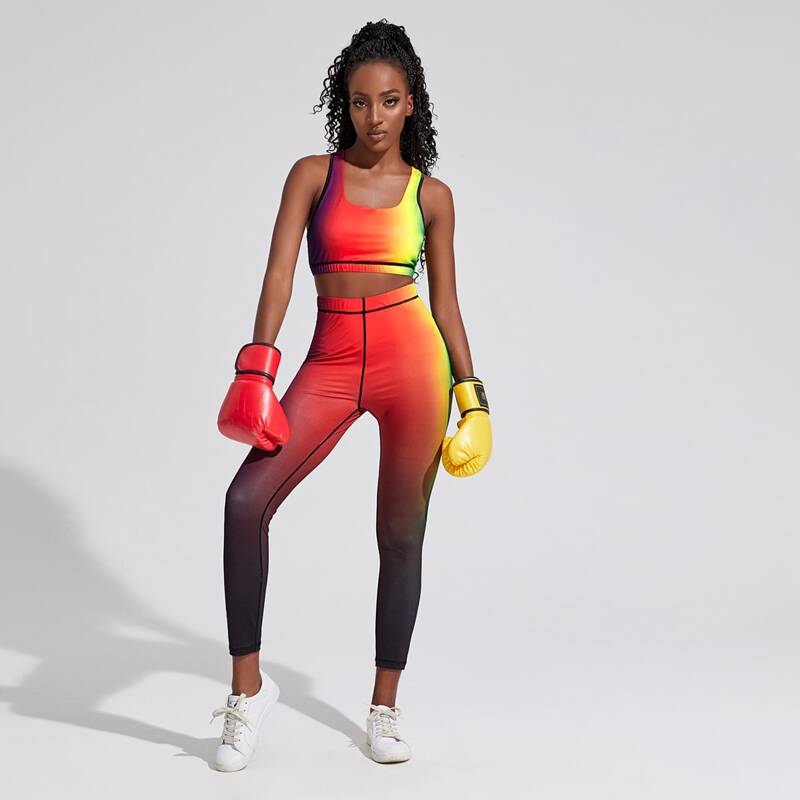 

Ombre Racer Back Sports Bra With Leggings, Multicolor
