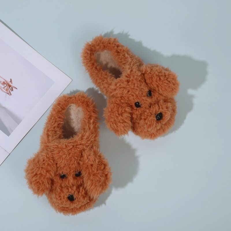 

Cartoon Graphic Fluffy Slippers, Brown