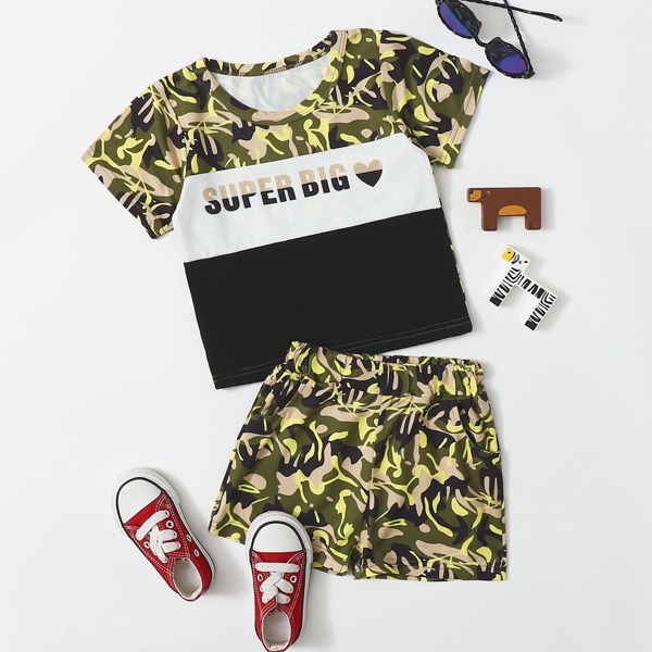 

Baby Boy Color-block Camo Print Tee & Shorts, Multicolor