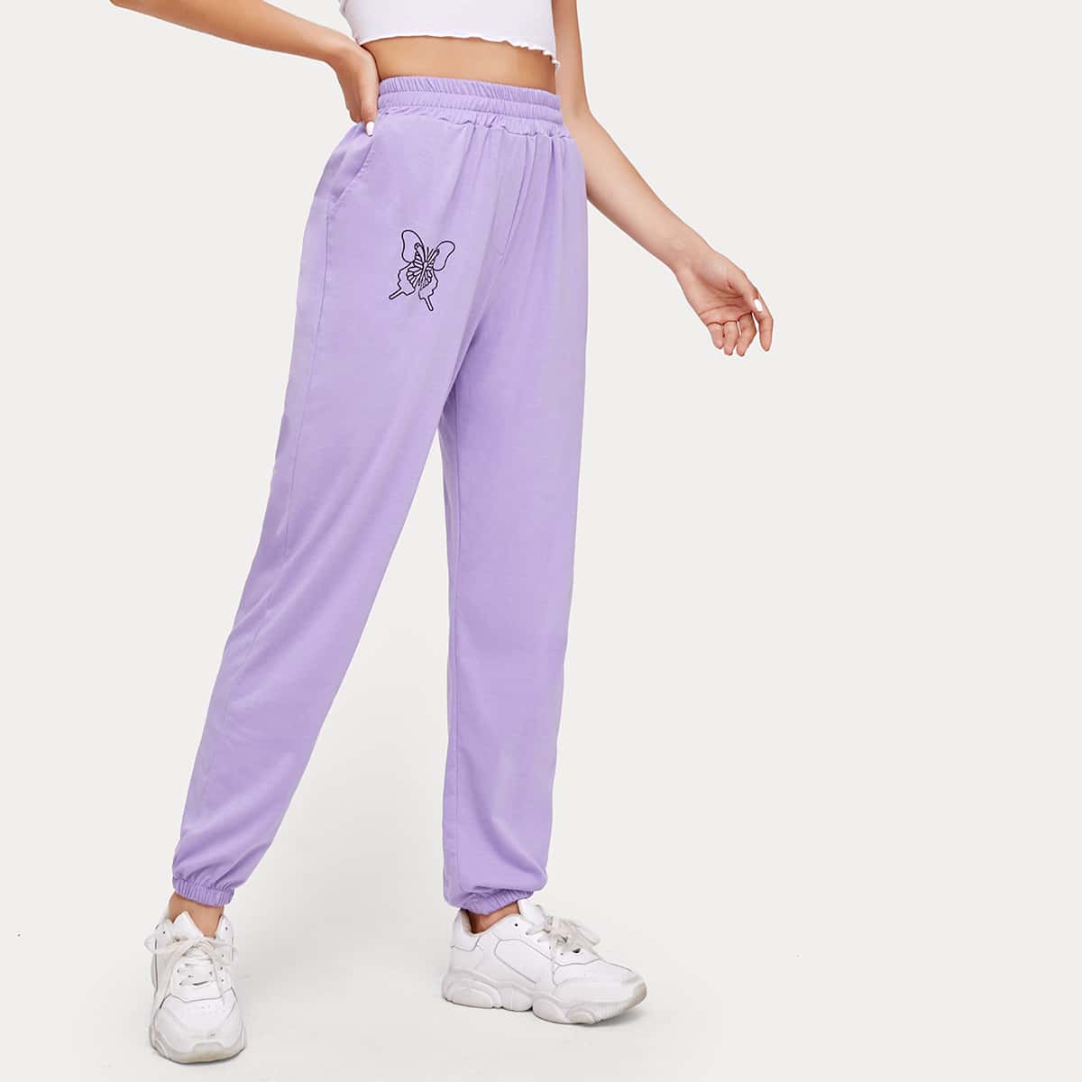 

Butterfly Graphic Sweatpants, Lilac purple