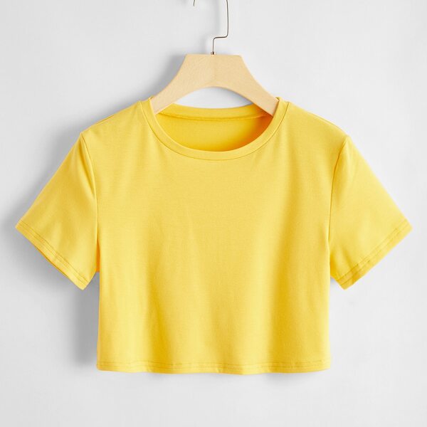 

Solid Round Neck Crop Tee, Yellow