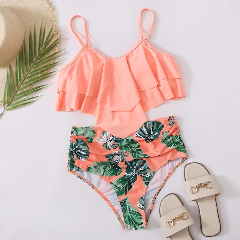 

Tropical Hanky Hem High Waisted Bikini Swimsuit, Multicolor