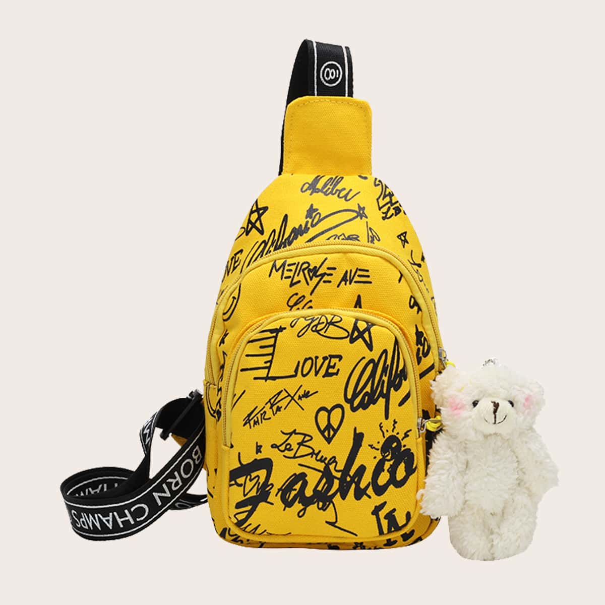 

Toy Charm Letter Graphic Sling Bag, Yellow