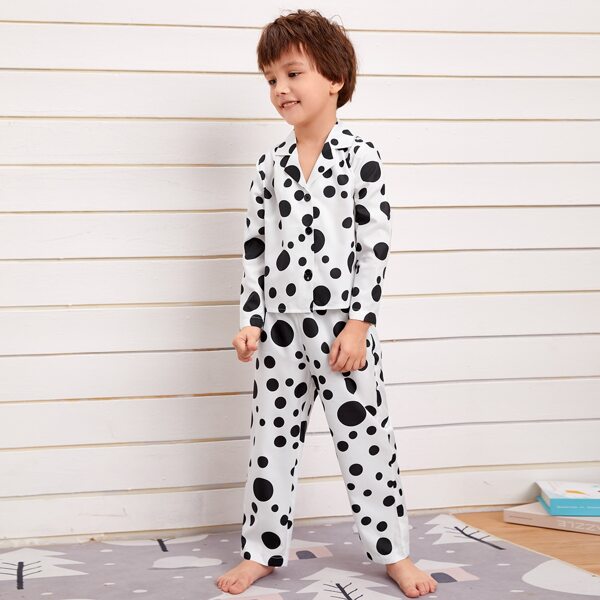 

Toddler Boys Lapel Polka Dot PJ Set, Black and white