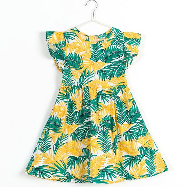 

Toddler Girls Tropical Print Ruffle Trim Dress, Multicolor