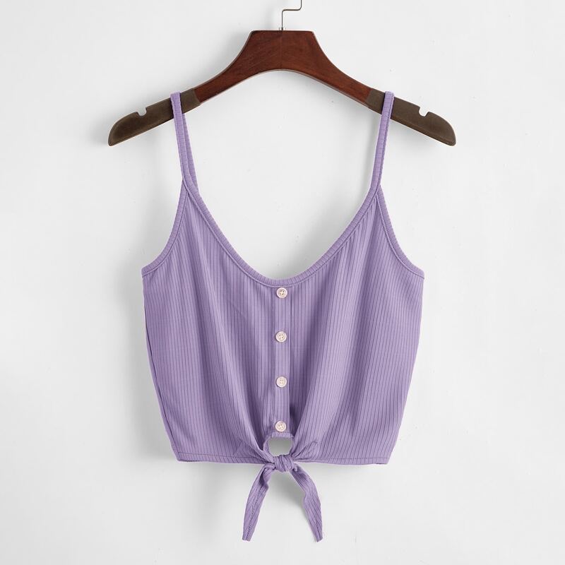 

Button Front Knot Cami, Lilac purple