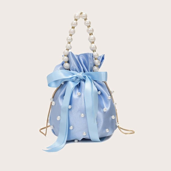 

Faux Pearl & Rhinestone Decor Bucket Bag, Blue
