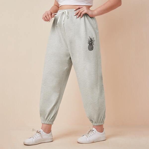 

Plus Pineapple Print Knot Sweatpants, Light grey