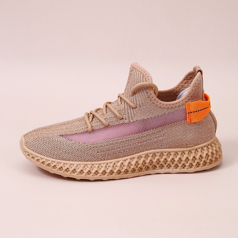 

Lace-up Decor Wide Fit Knit Sneakers, Khaki