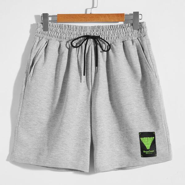 

Men Letter Patched Track Shorts, Light grey