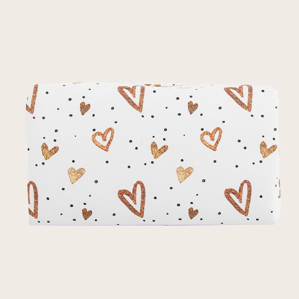 

1pc Heart Print Makeup Bag, White