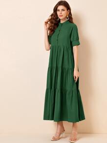 Mulvari Mock Neck Button Front Babydoll Dress