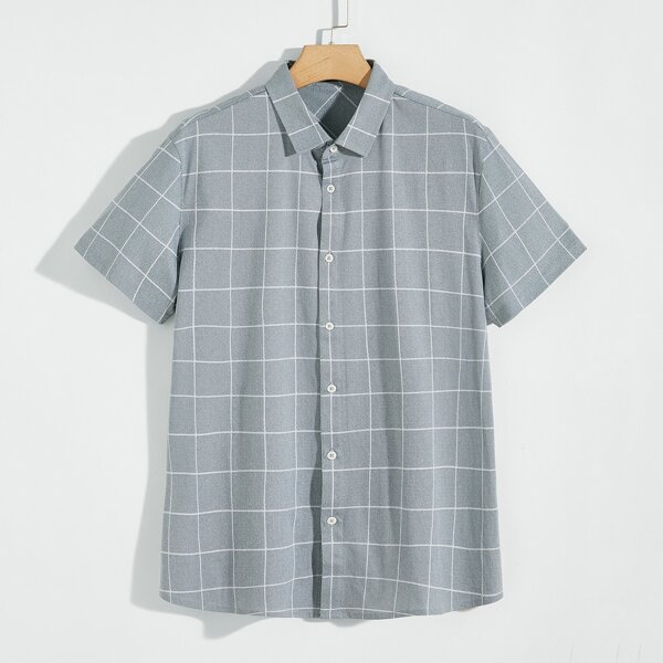 

Men Windowpane Plaid Shirt, Grey