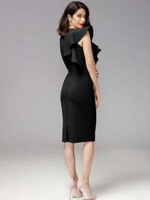 MIUSOL vestido bajo con abertura ribete fruncido exagerado - Negro - Ver 2