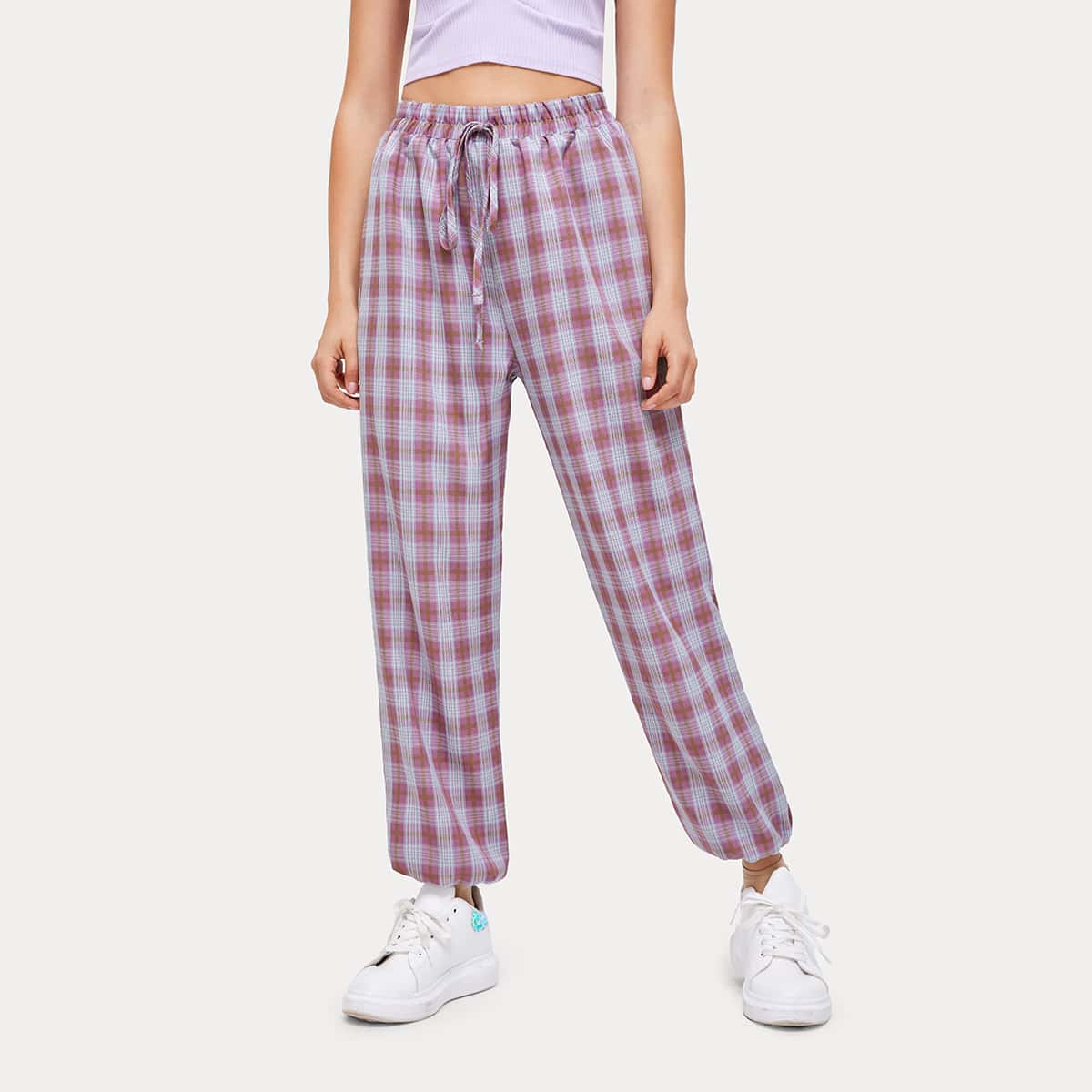 

Plaid Drawstring Pants, Multicolor