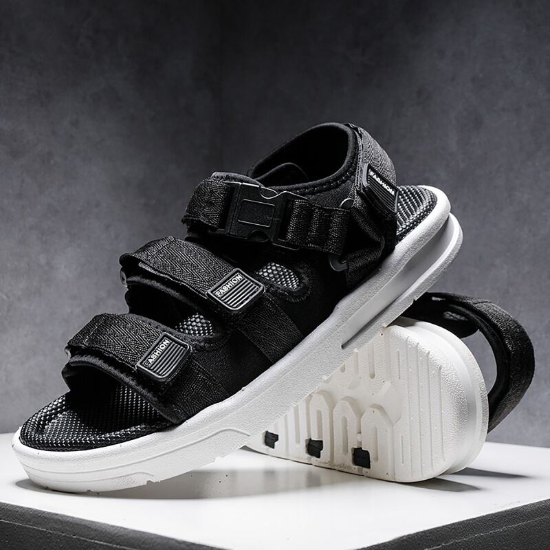 

Guys Velcro Strap Decor Sandals, Black