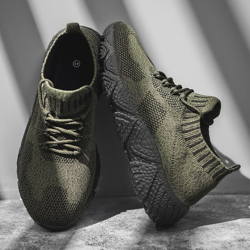 

Guys Lace-up Decor Wide Fit Sneakers, Army green