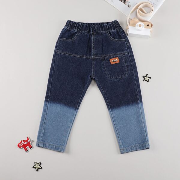 

Toddler Boys Patched Two Tone Jeans, Dark wash