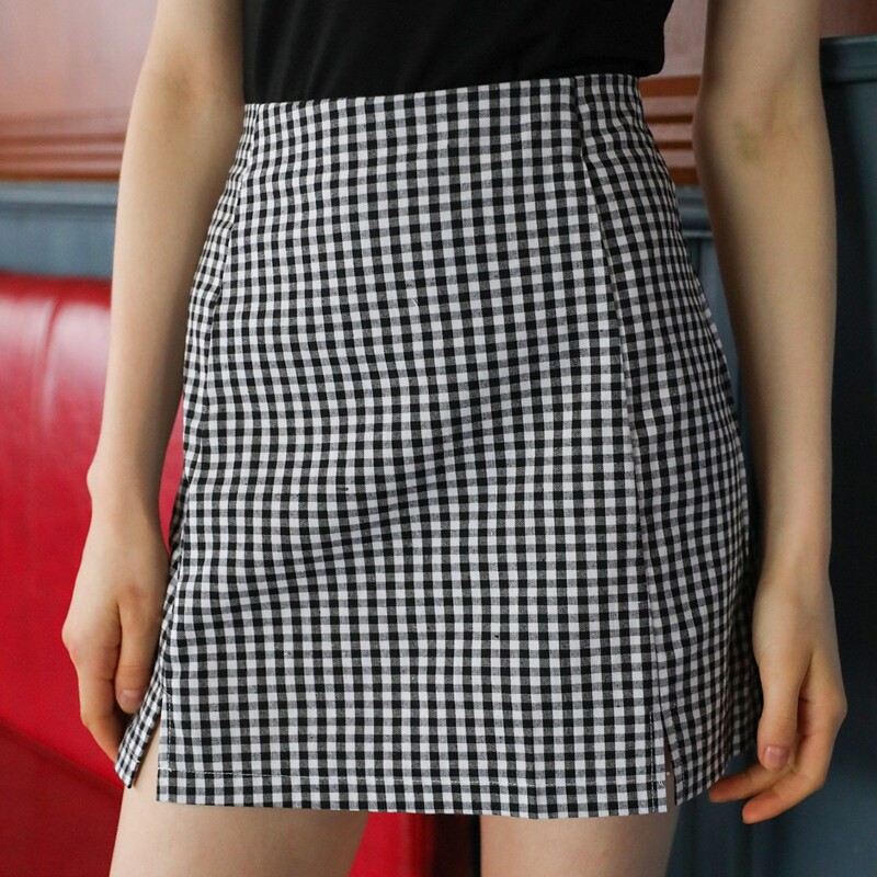 

Plaid Slit Mini Skirt, Multicolor