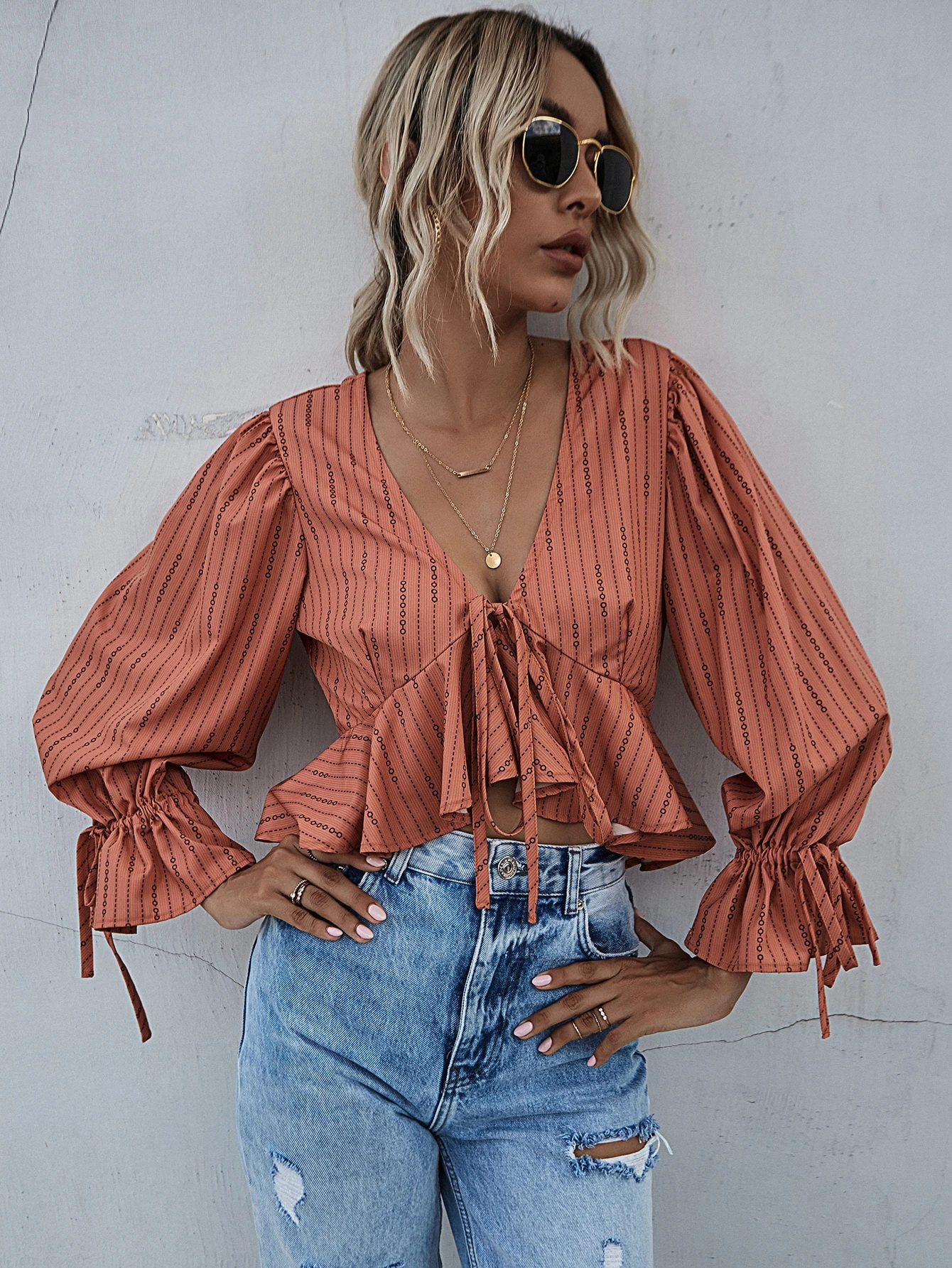 tie front ruffle top